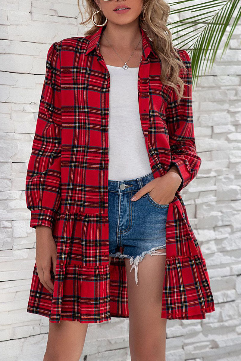 British Style Plaid Print Patchwork Turndown Collar Dresses(3 colors) - Fashionpara