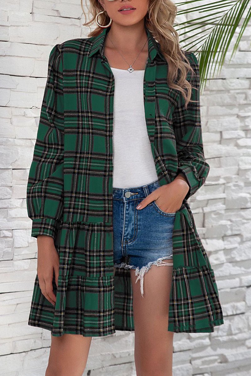 British Style Plaid Print Patchwork Turndown Collar Dresses(3 colors) - Fashionpara