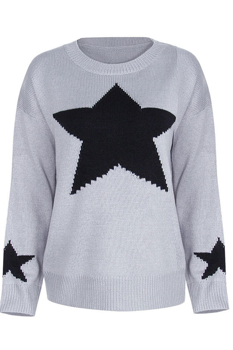 Florcoo Casual Mid Waist Patchwork O Neck Sweater 4 Colors