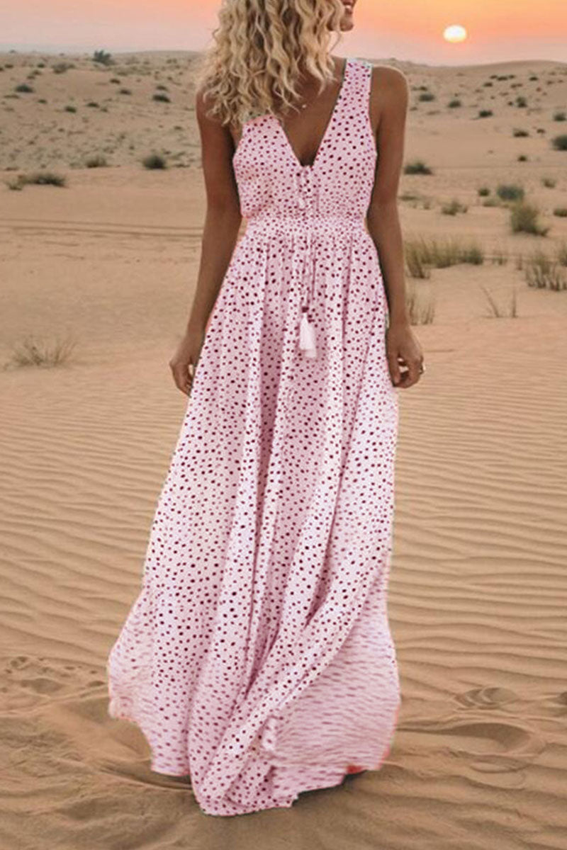 Sexy Print V Neck Sleeveless Dress Fashionpara