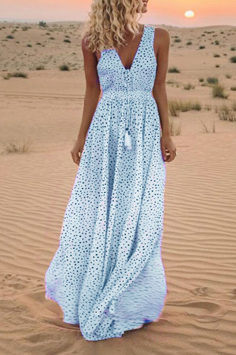 Sexy Print V Neck Sleeveless Dress Fashionpara