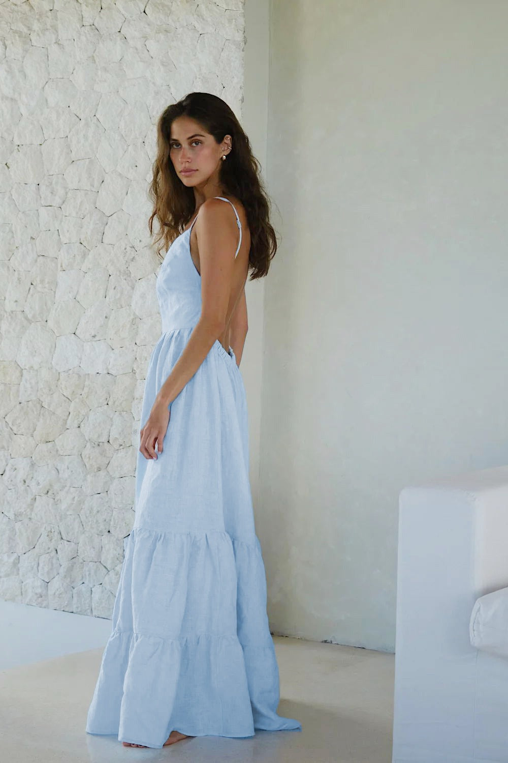 Linen Scoop Neck Sleeveless Tiered Maxi Dress 2