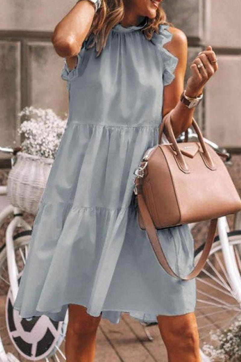 Sweet Joint Flounce O Neck A Line Midi Dresses(5 Colors) - Fashionpara