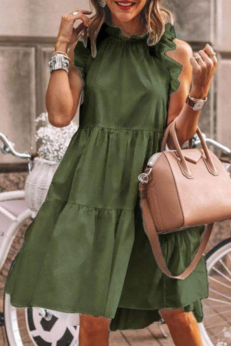 Sweet Joint Flounce O Neck A Line Midi Dresses(5 Colors) - Fashionpara