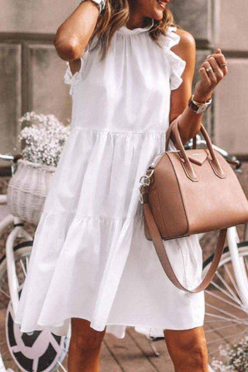 Sweet Joint Flounce O Neck A Line Midi Dresses(5 Colors) - Fashionpara