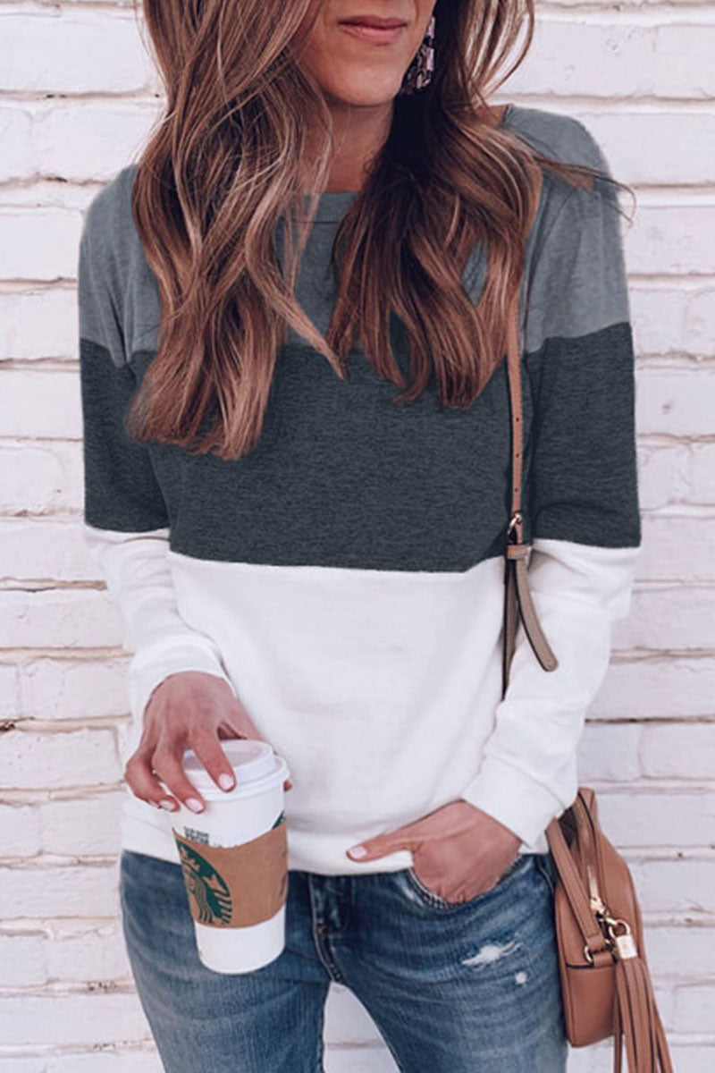 Florcoo Work Daily Solid Patchwork O Neck Sweater, 5 Colors