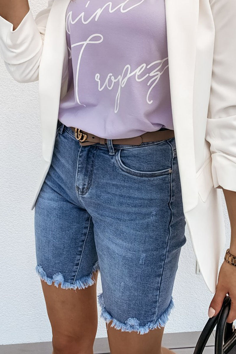 Fashion Street Solid Mid Waist Straight Denim Shorts Fashionpara