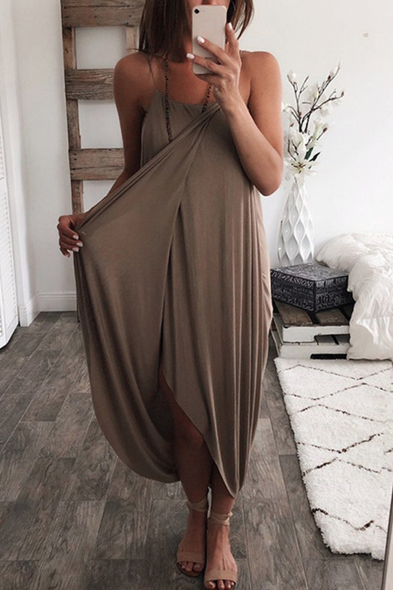 Sexy Solid Patchwork Spaghetti Strap Irregular Dress Dresses(5 Colors) - Fashionpara