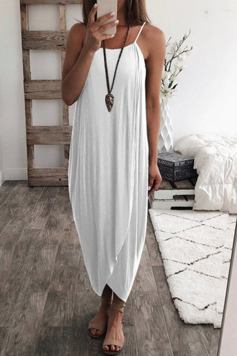 Sexy Solid Patchwork Spaghetti Strap Irregular Dress Dresses(5 Colors) - Fashionpara
