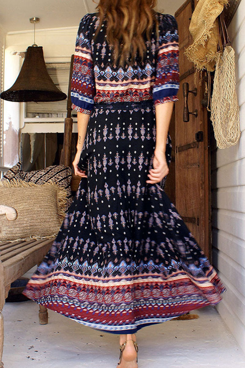 Fashion Street Print Patchwork V Neck Printed Dresses(4 Colors) - Fashionpara