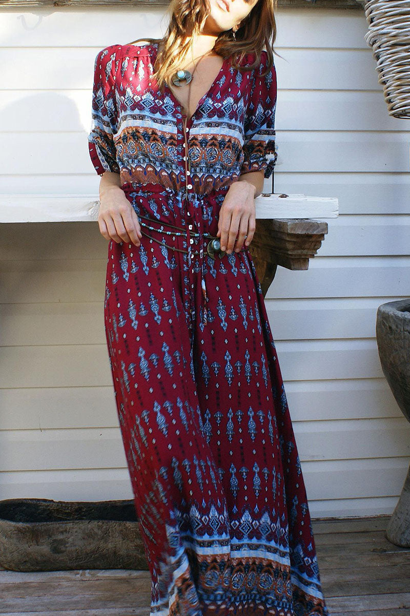 Fashion Street Print Patchwork V Neck Printed Dresses(4 Colors) - Fashionpara