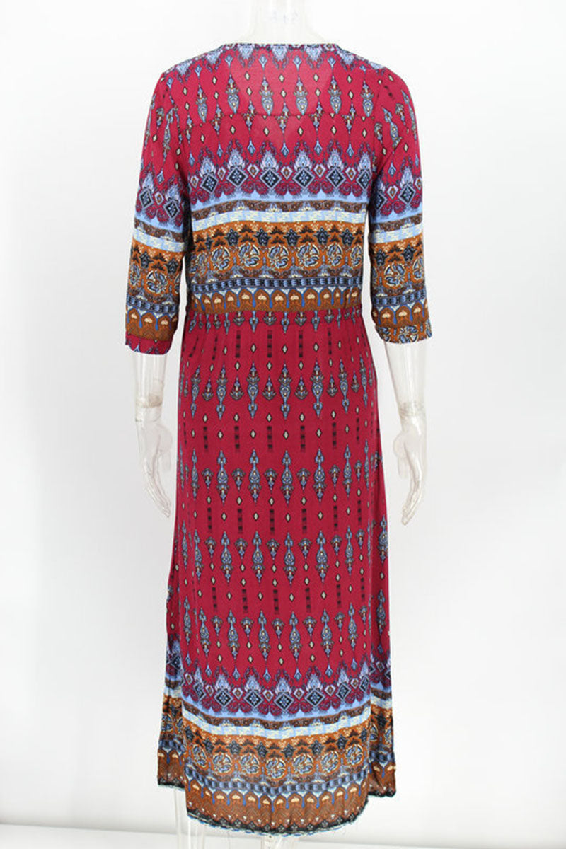 Fashion Street Print Patchwork V Neck Printed Dresses(4 Colors) - Fashionpara