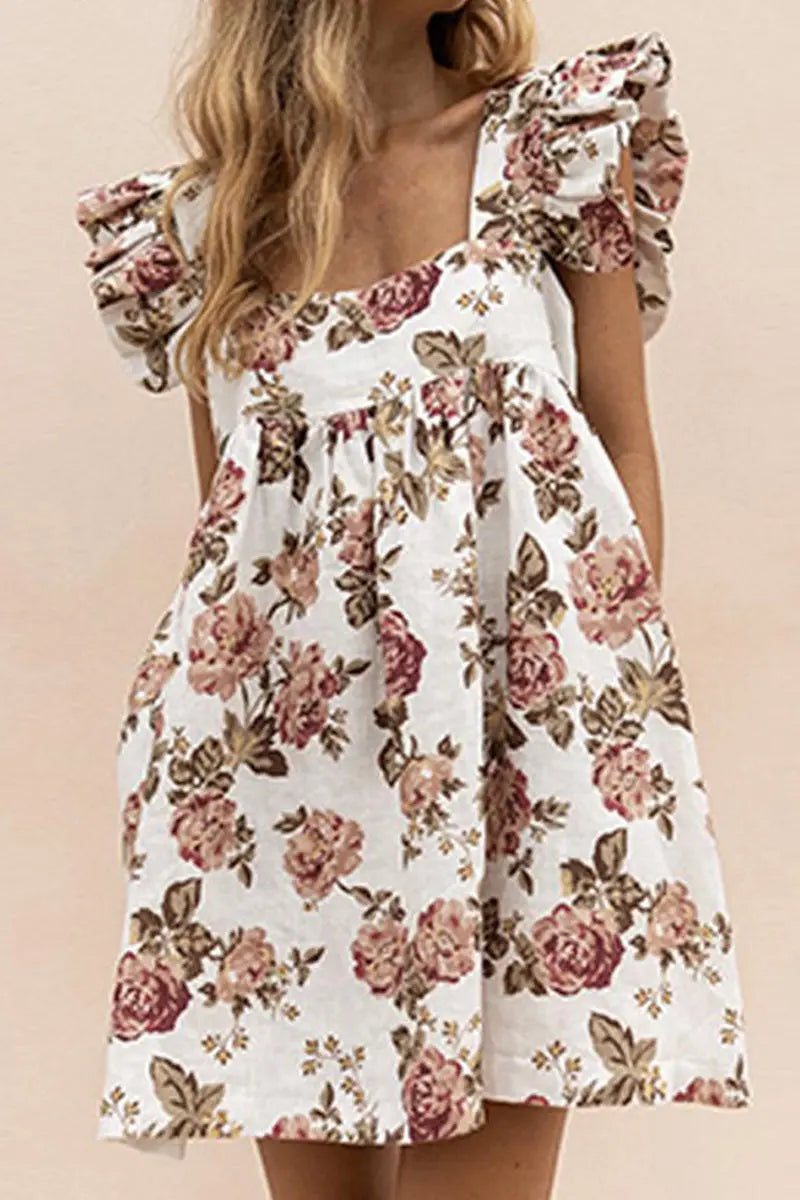 Fashion Casual Print Patchwork Square Collar Princess Dresses(4 Colors) Fashionpara