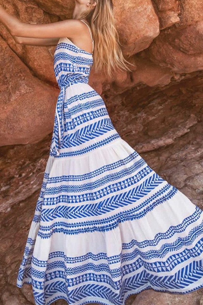 Sexy Print Frenulum V Neck Beach Dresses(4 Colors) Fashionpara