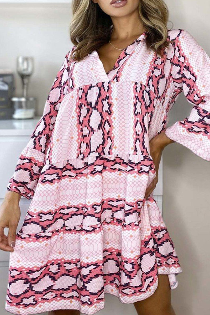 Casual Print Patchwork V Neck Printed Dresses(3 Colors) Fashionpara