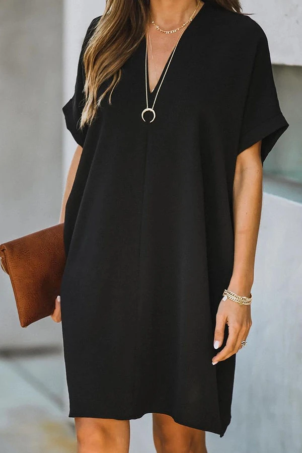 Casual Solid Patchwork V Neck Straight Dresses(3 Colors) - Fashionpara