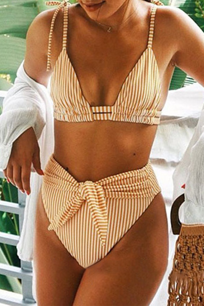 Vacation Striped Knotted Strap Design Swimwears Fashionpara