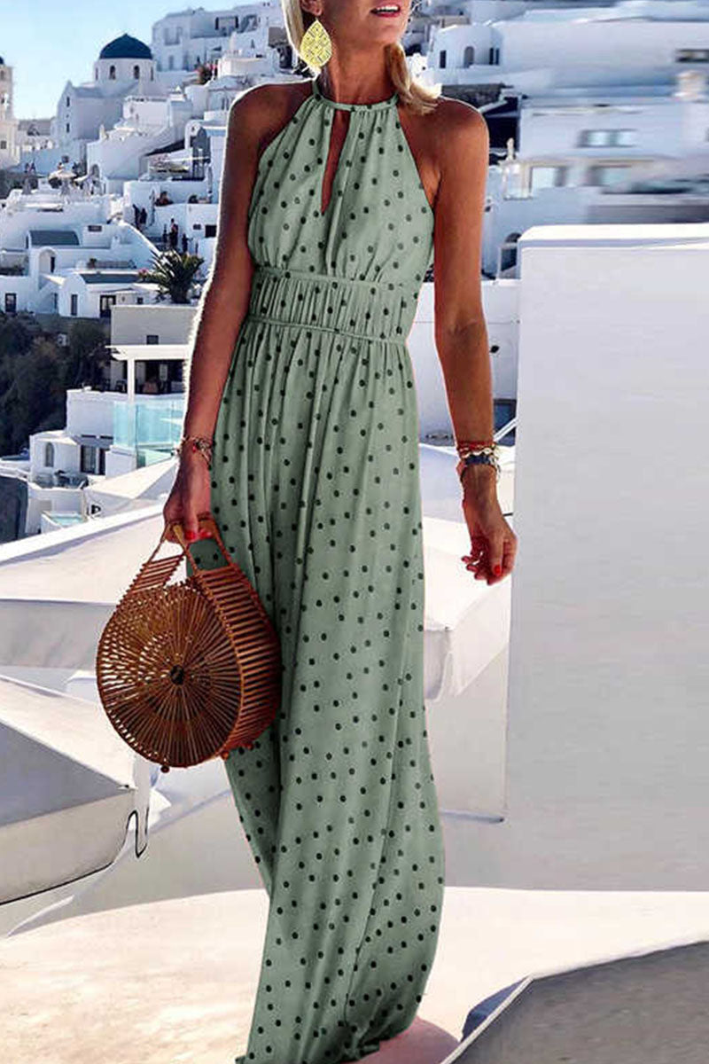 Fashion Bohemian Print Patchwork Halter Pleated Dresses Fashionpara