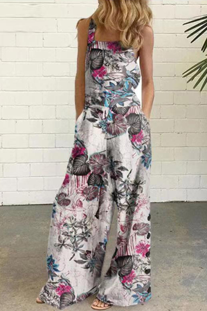 Elegant Dot Print Patchwork Square Collar Straight Jumpsuits Fashionpara