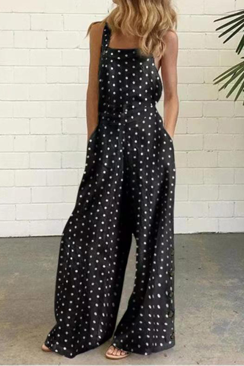 Elegant Dot Print Patchwork Square Collar Straight Jumpsuits Fashionpara