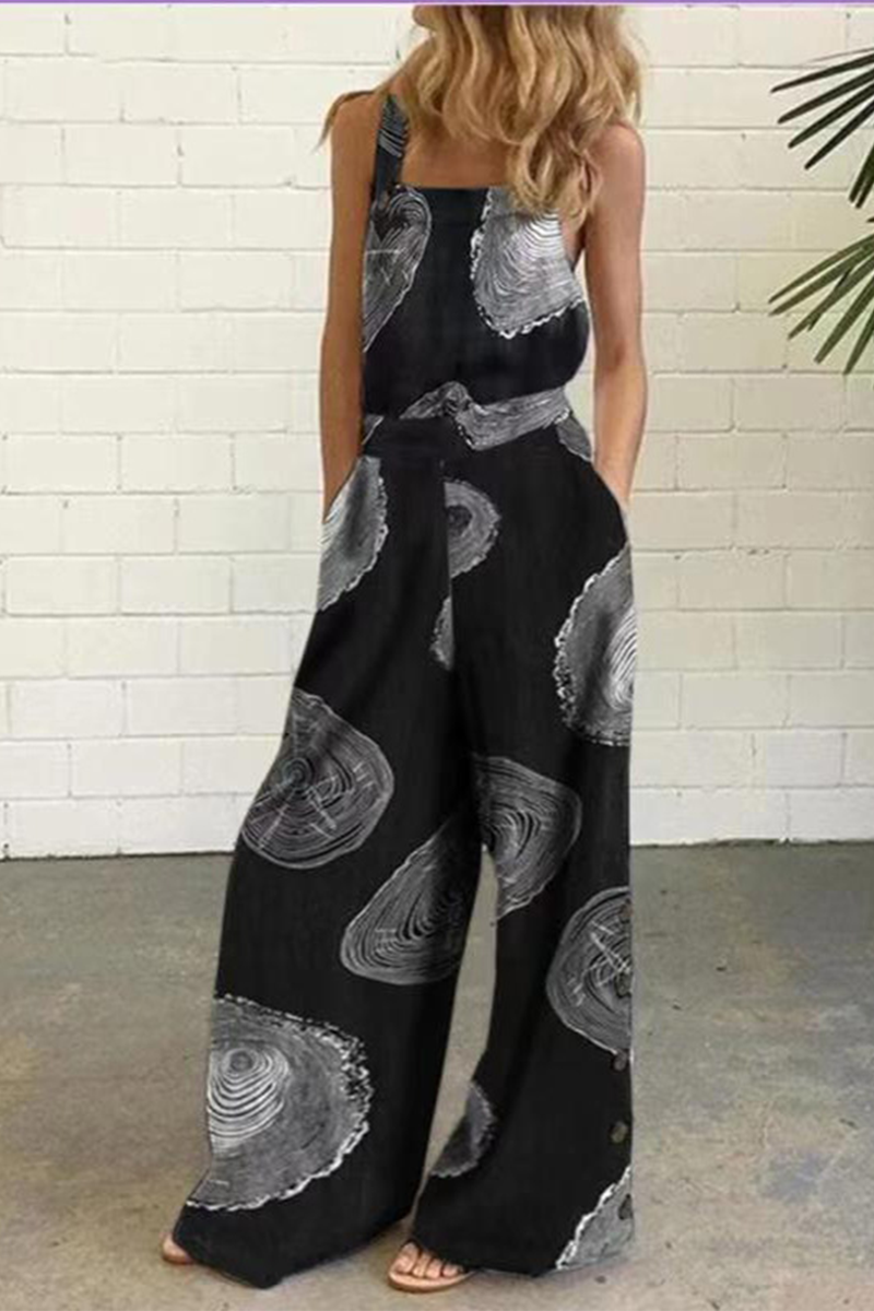 Elegant Dot Print Patchwork Square Collar Straight Jumpsuits Fashionpara