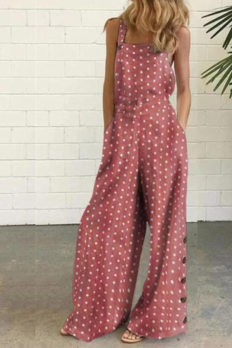 Elegant Dot Print Patchwork Square Collar Straight Jumpsuits Fashionpara