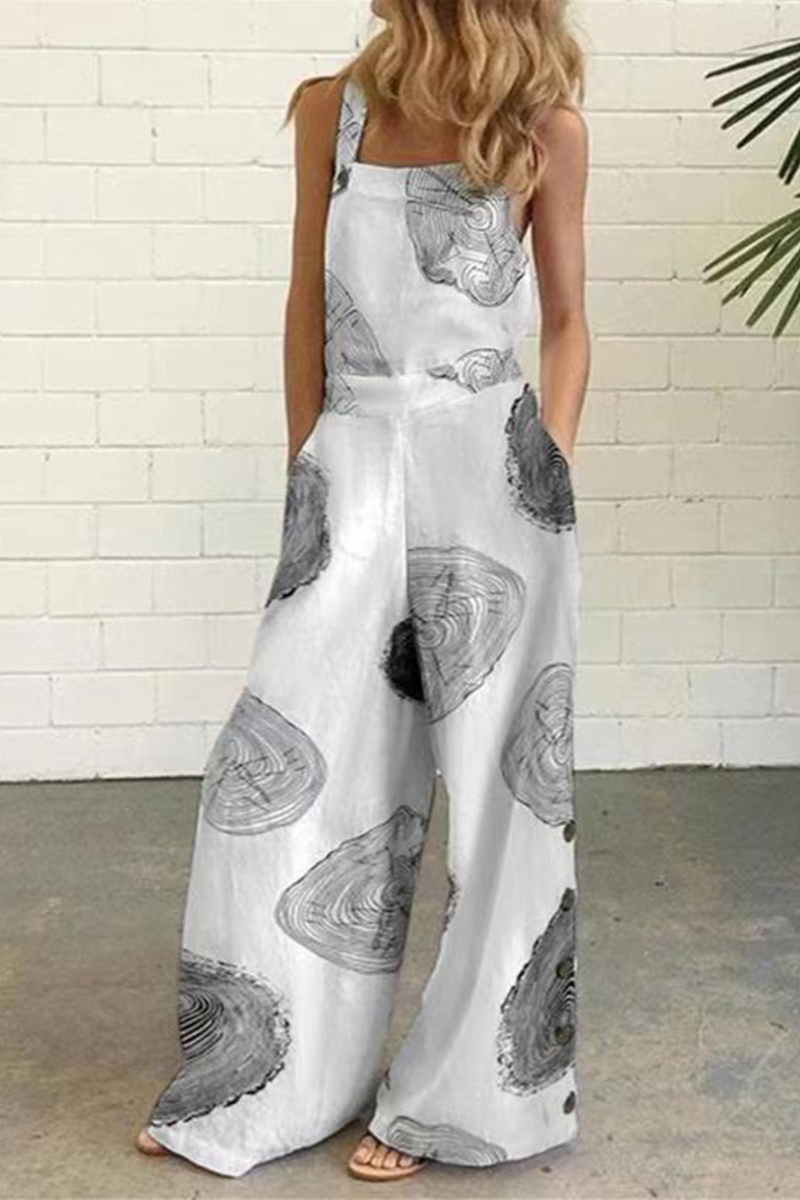 Elegant Dot Print Patchwork Square Collar Straight Jumpsuits Fashionpara