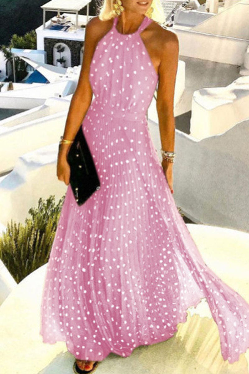 Fashion Street Print Patchwork Halter Pleated Dresses Fashionpara