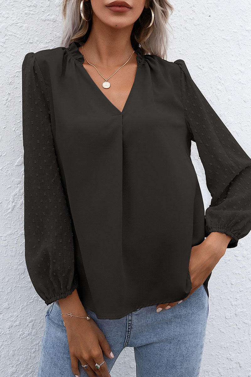 Fashion Casual Solid Patchwork V Neck Tops(3 colors) - Fashionpara