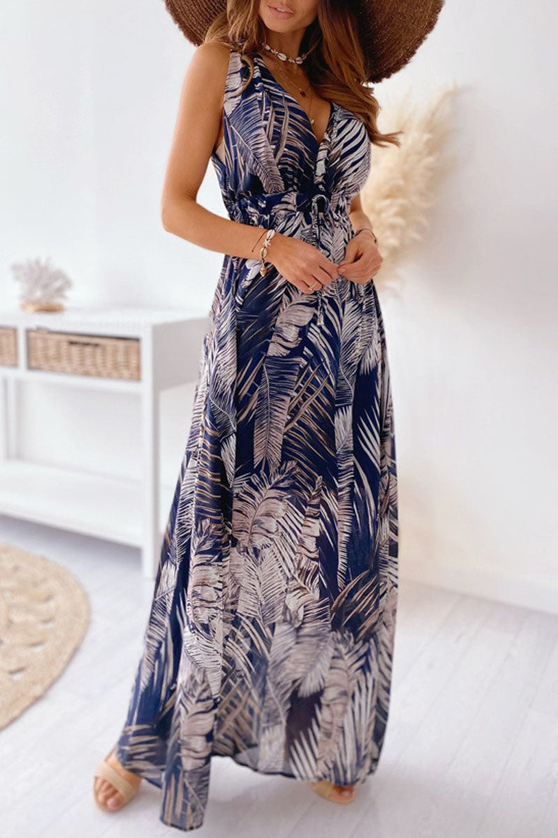 Fashion Sweet Print Patchwork V Neck A Line Dresses(4 Colors) Fashionpara