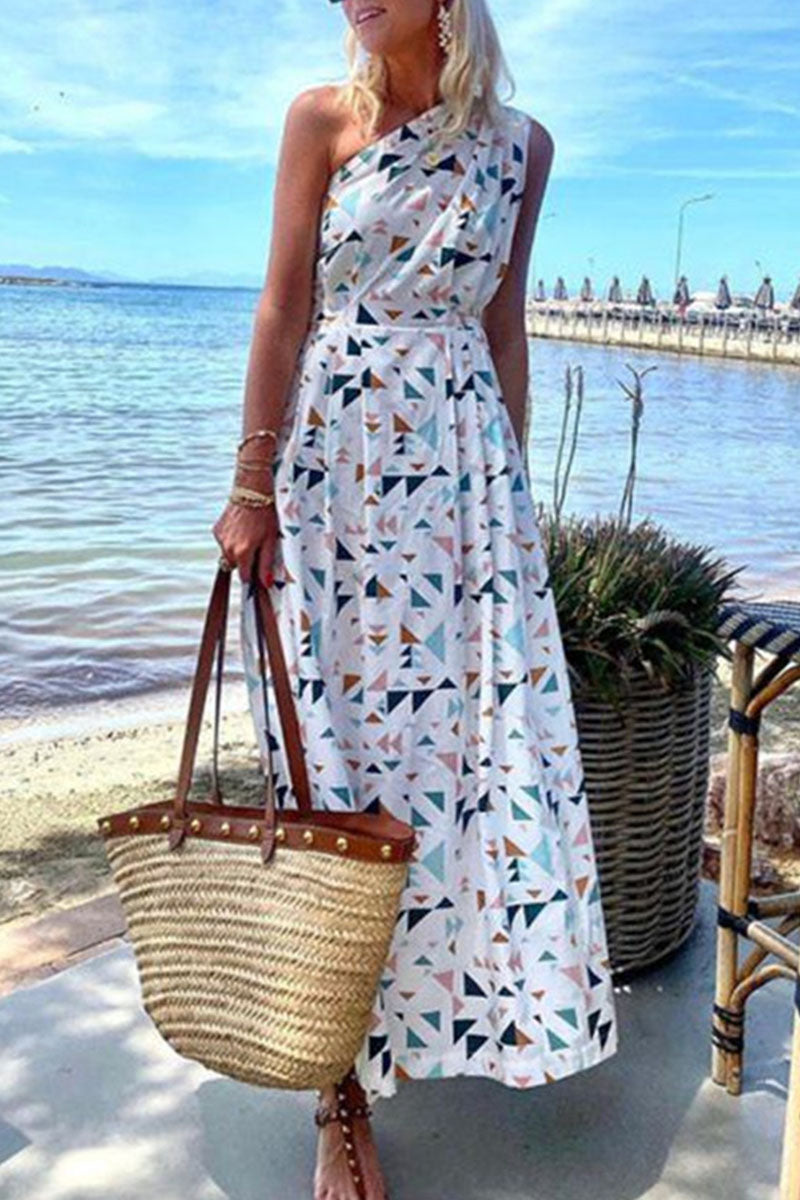 Fashion Bohemian Print Patchwork One Shoulder A Line Dresses - Fashionpara