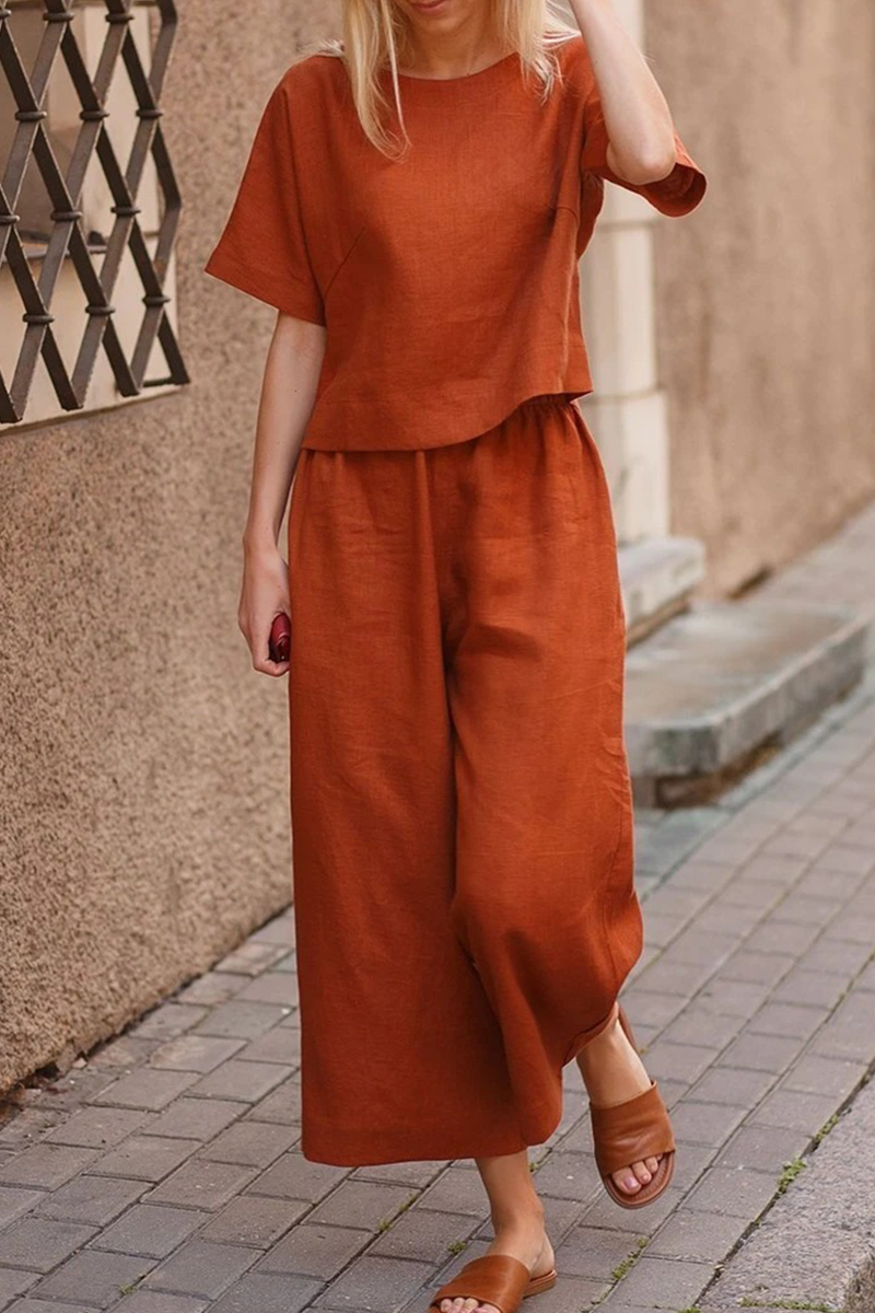 Casual Solid Basic O Neck Short Sleeve Two Pieces(3 Colors)  Fashionpara