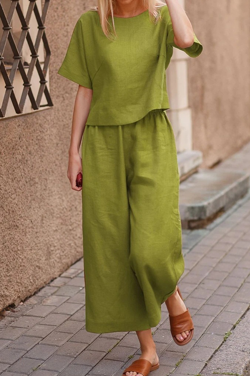 Casual Solid Basic O Neck Short Sleeve Two Pieces(3 Colors)  Fashionpara