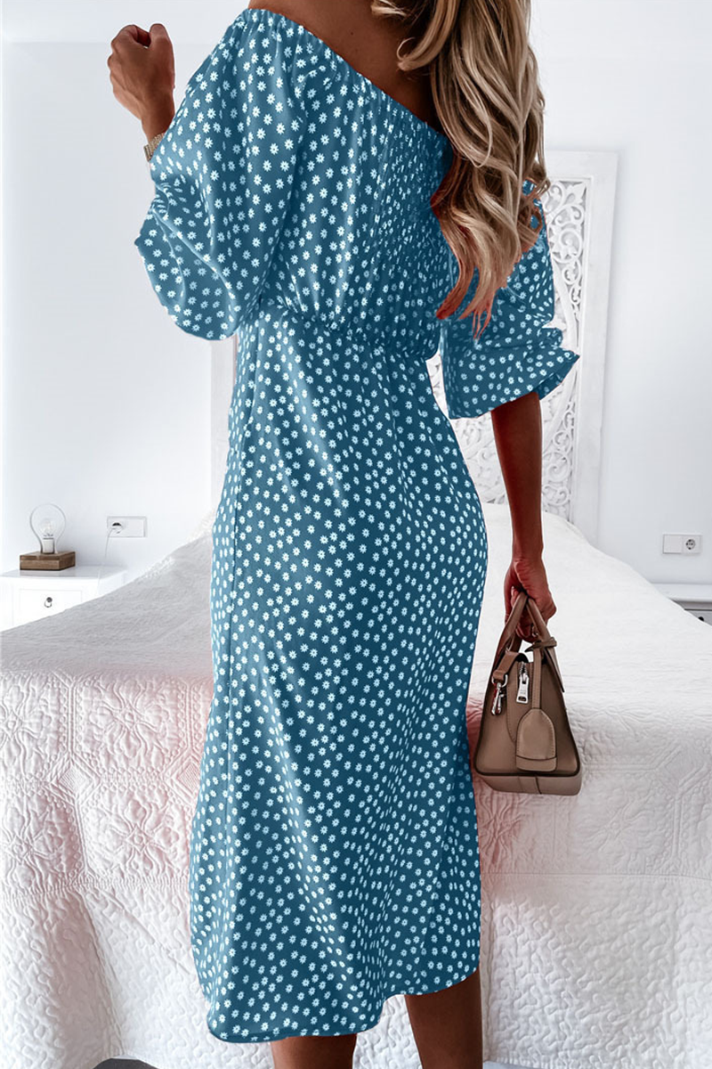 Fashion Elegant Polka Dot Frenulum Slit Off the Shoulder Dresses