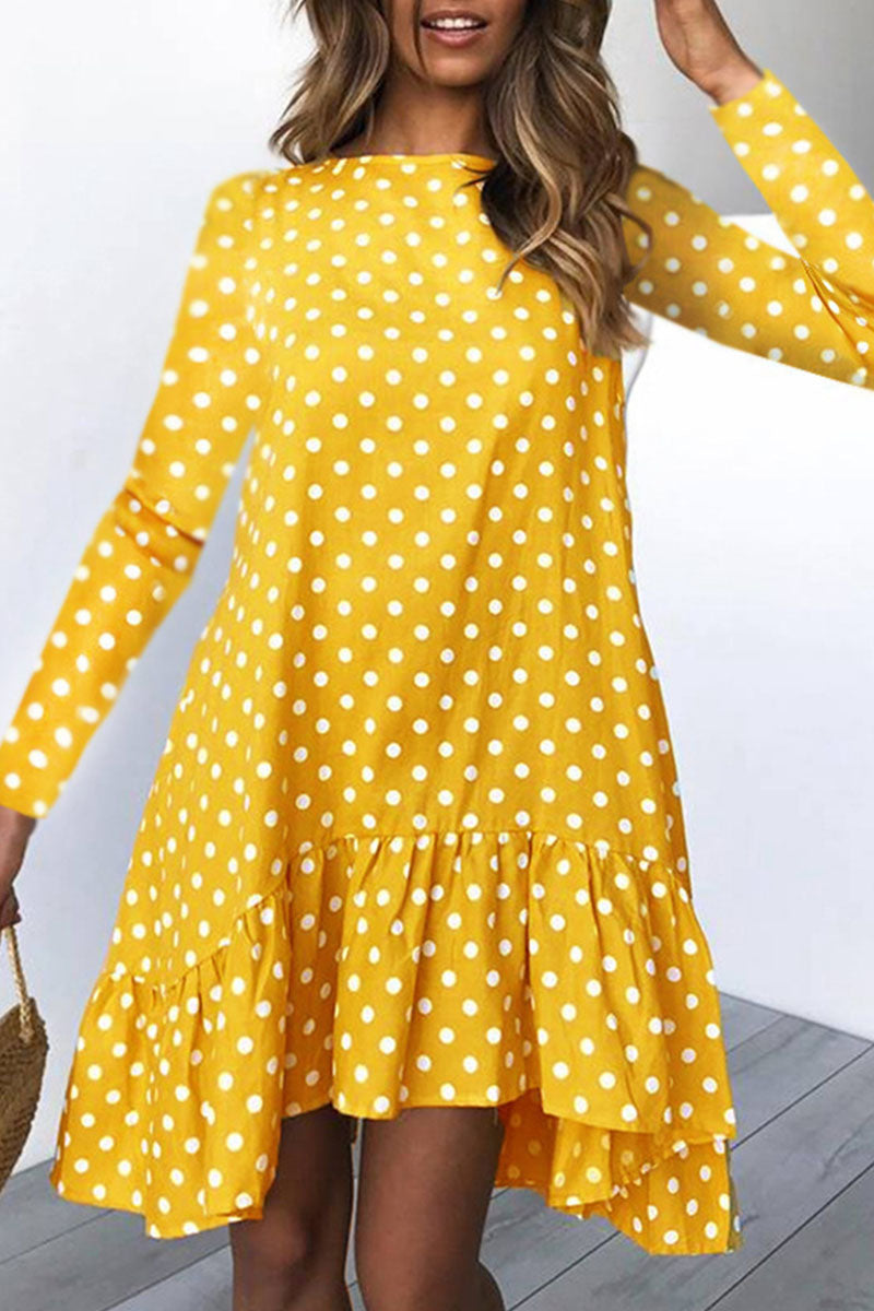 Fashion Street Polka Dot Patchwork O Neck Irregular Dresses(3 Colors)  Fashionpara