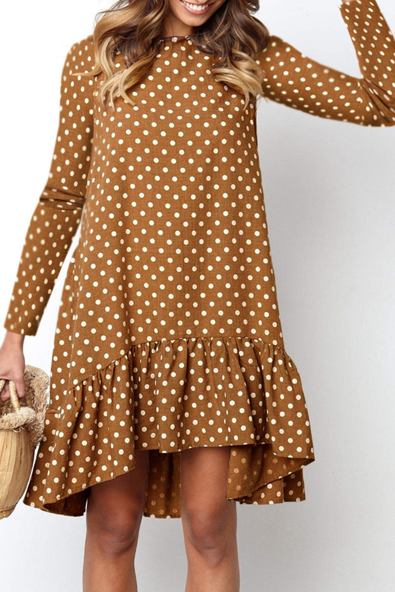 Fashion Street Polka Dot Patchwork O Neck Irregular Dresses(3 Colors)  Fashionpara