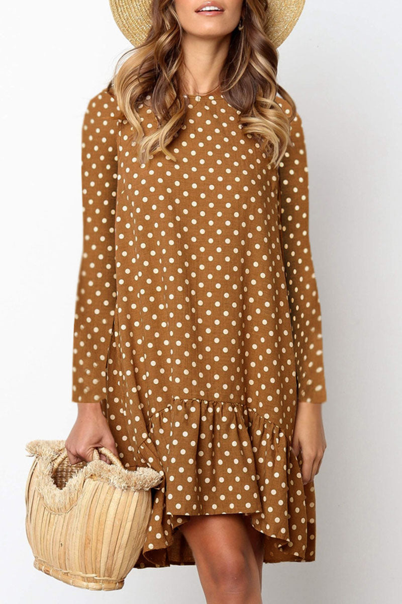 Fashion Street Polka Dot Patchwork O Neck Irregular Dresses(3 Colors)  Fashionpara