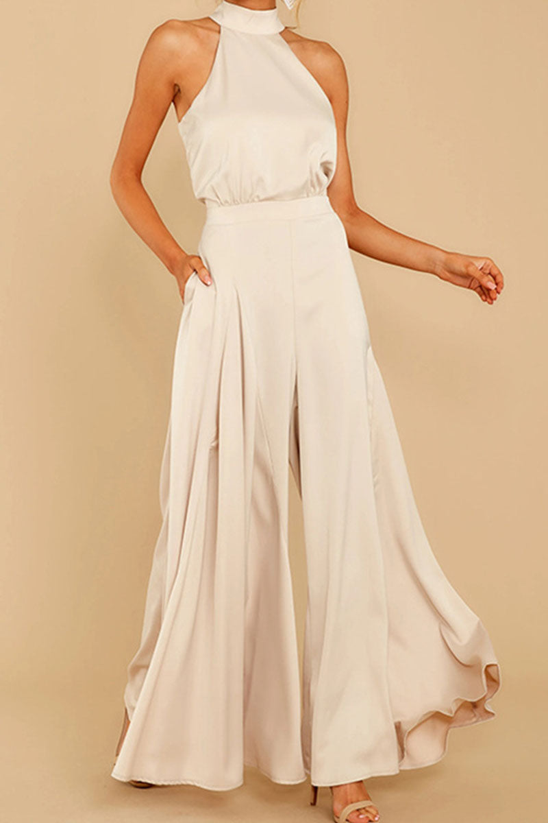 Fashion Casual Solid Patchwork Halter Loose Jumpsuits(5 Colors) - Fashionpara