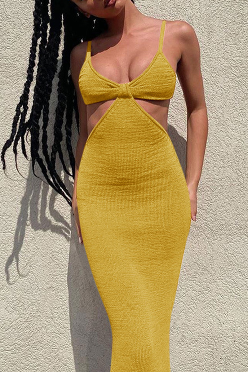 Elegant Solid Patchwork Backless V Neck Evening Dress Dresses - Fashionpara