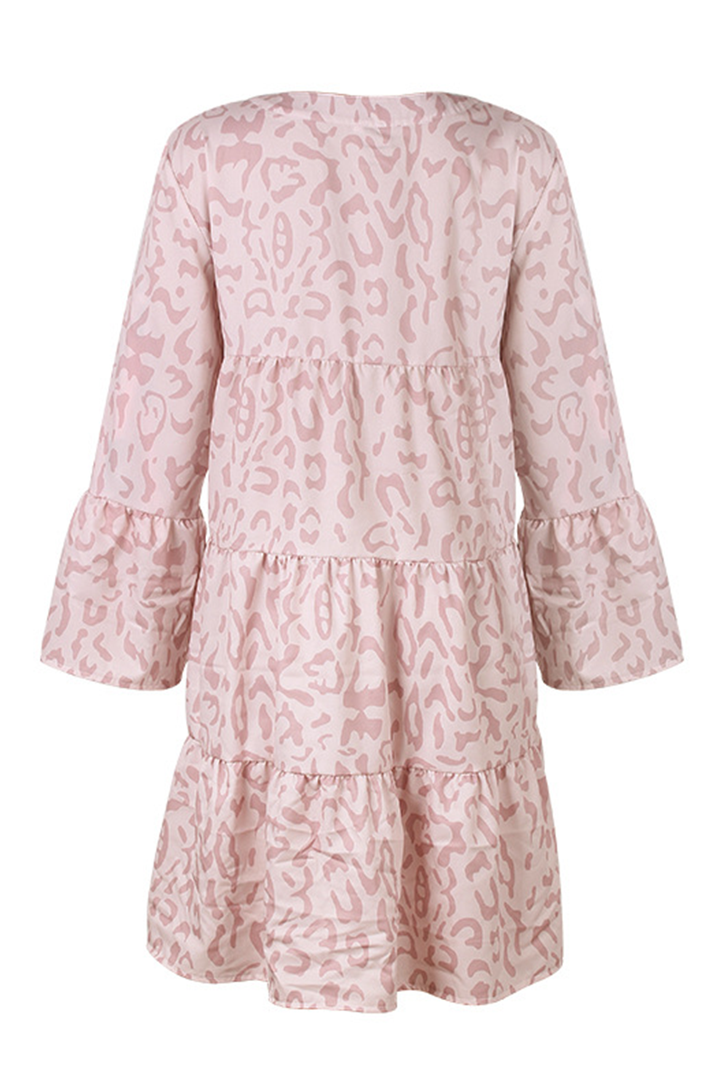 Casual Print Patchwork Flounce V Neck Cake Skirt Dresses(6 Colors) Fashionpara