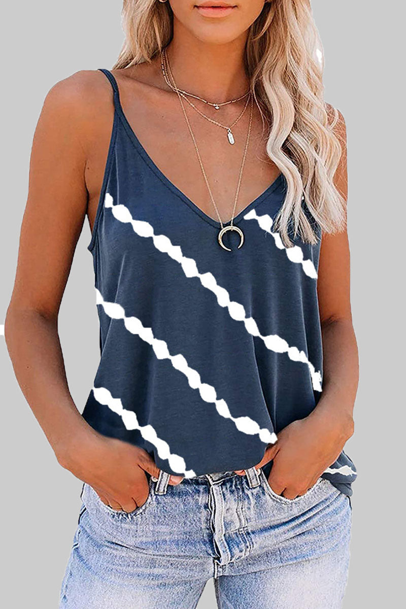 Fashion Casual Striped Print Split Joint V Neck Tops(6 colors)