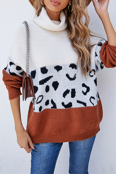 Leopard Patchwork Turtleneck Sweater in 3 Stylish Colors