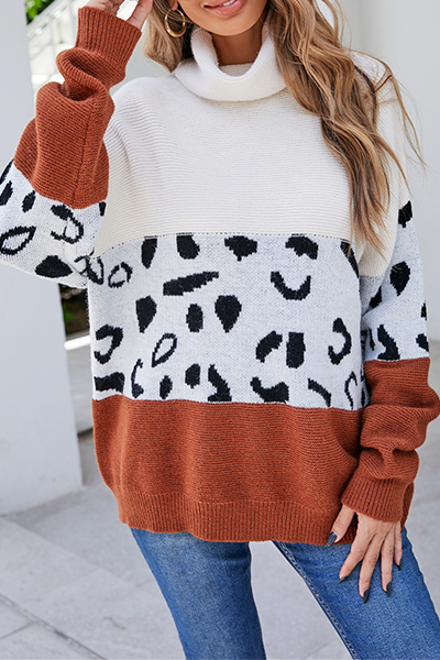 Leopard Patchwork Turtleneck Sweater in 3 Stylish Colors
