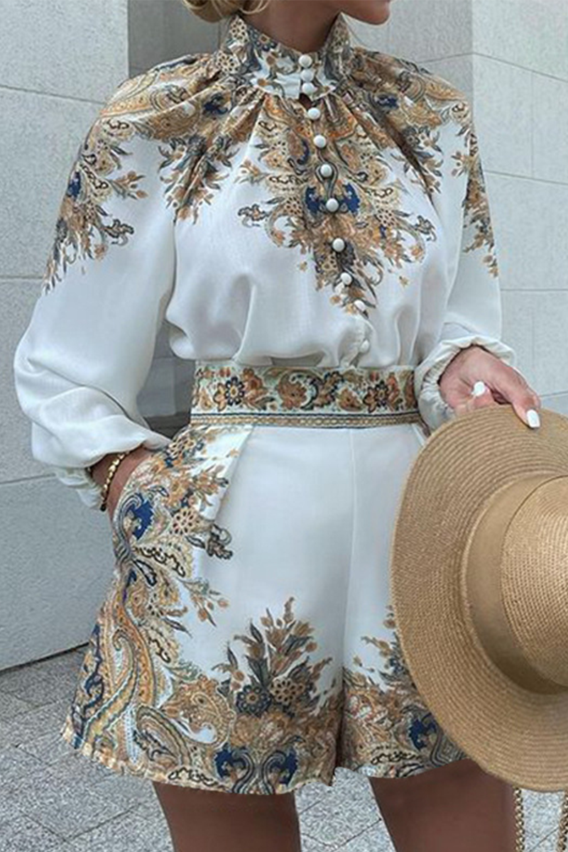 Casual Print Patchwork Half A Turtleneck Long Sleeve Two Pieces Fashionpara