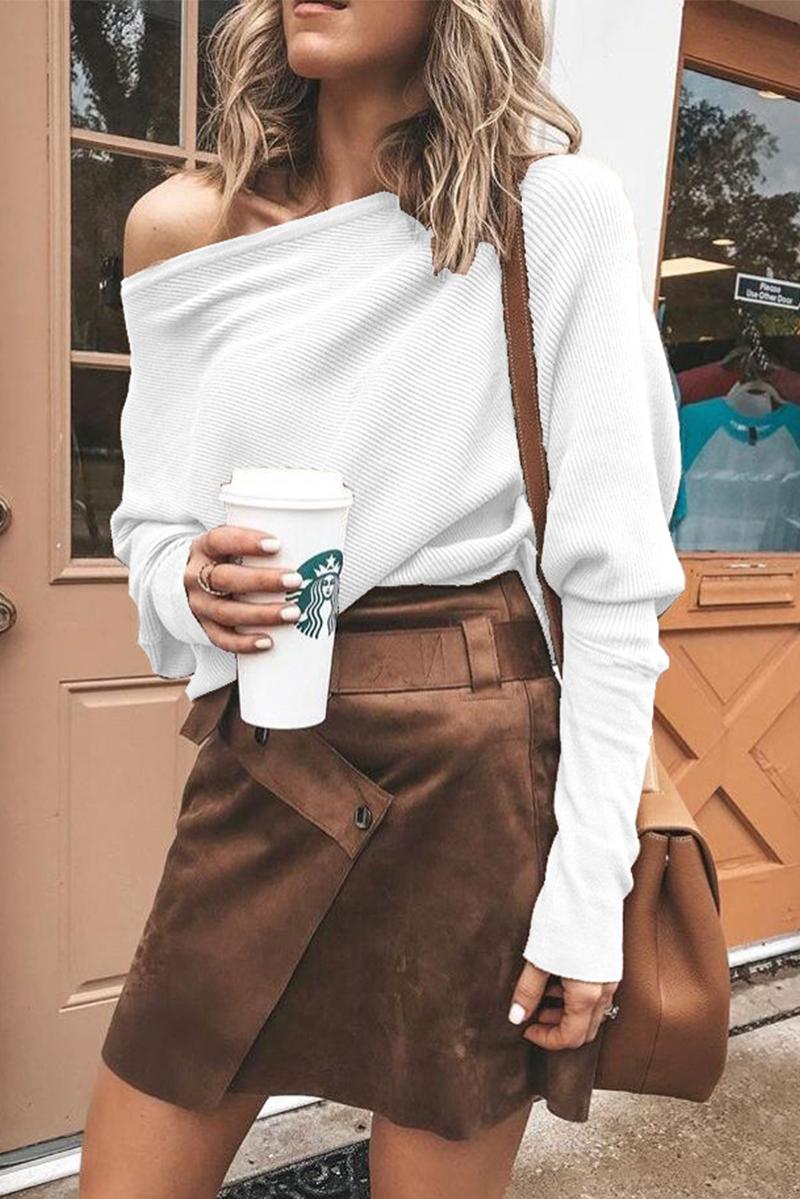 Casual Solid Patchwork One Shoulder Tops(5 Colors) - Fashionpara