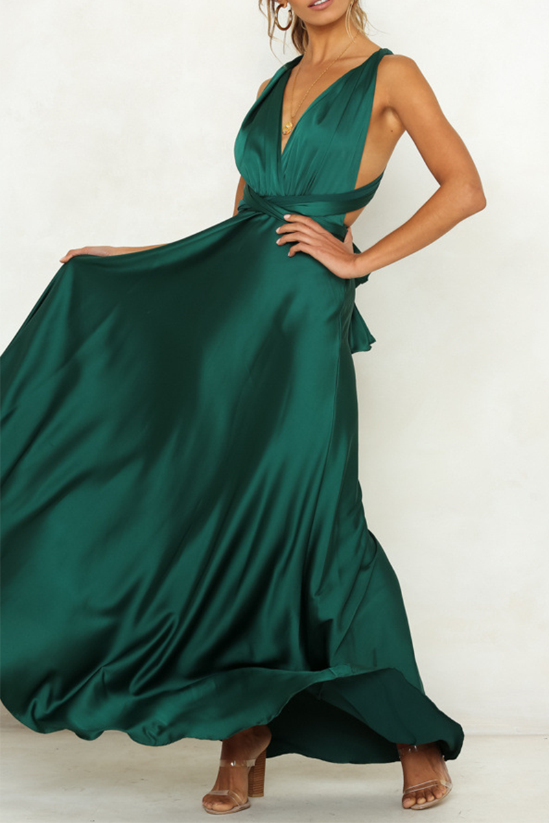 Celebrities Elegant Solid Backless Strap Design V Neck Evening Dress Dresses - Fashionpara