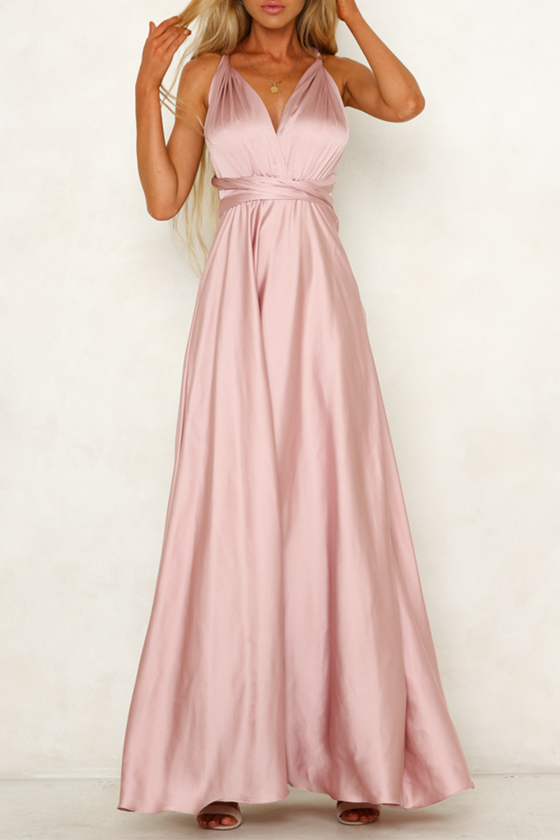 Celebrities Elegant Solid Backless Strap Design V Neck Evening Dress Dresses - Fashionpara