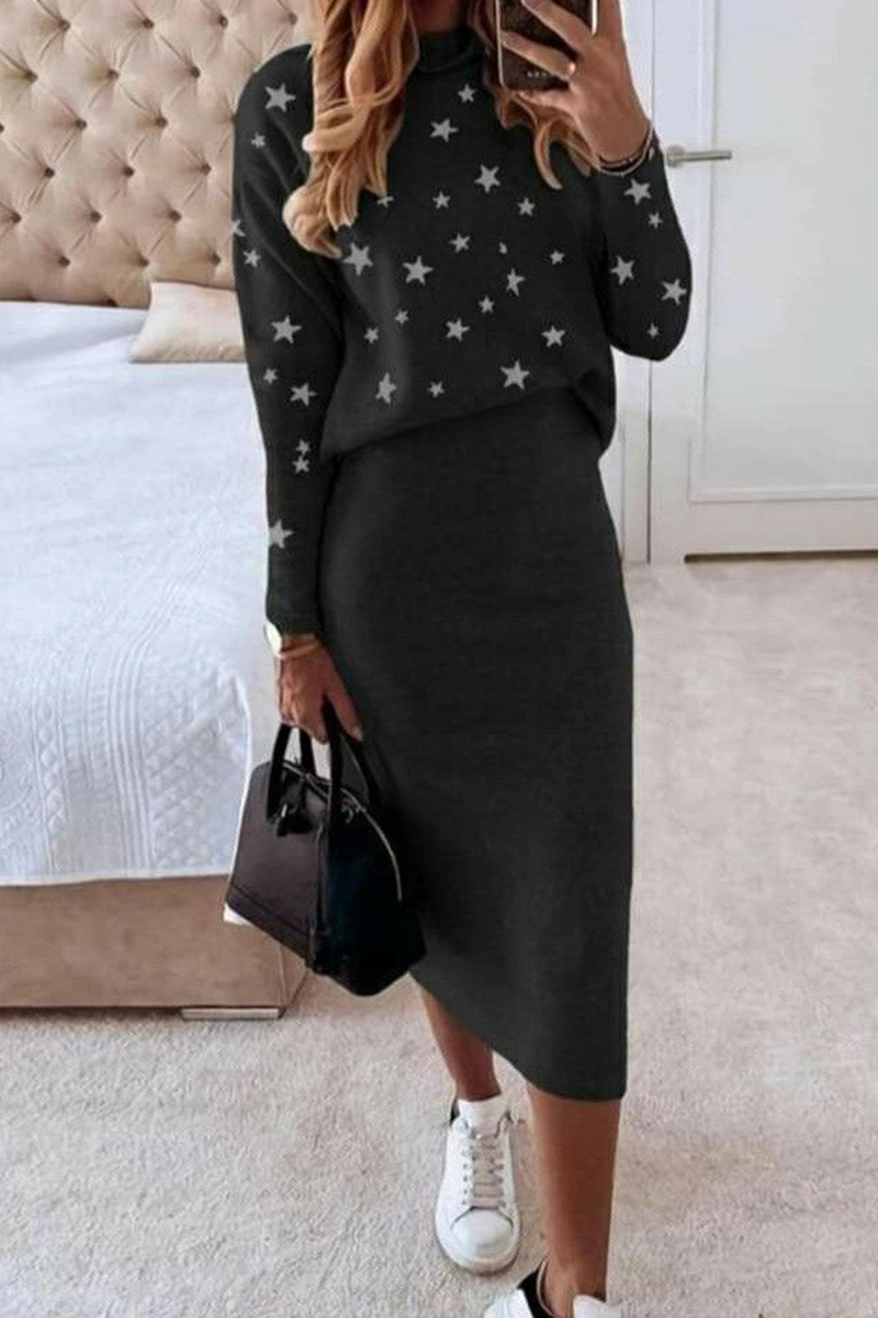 Casual The stars Patchwork O Neck Long Sleeve Two Pieces(7 Colors) - Fashionpara