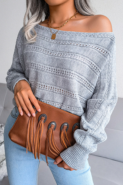 Florcoo Off the Shoulder Casual Patchwork Sweater in 3 Colors