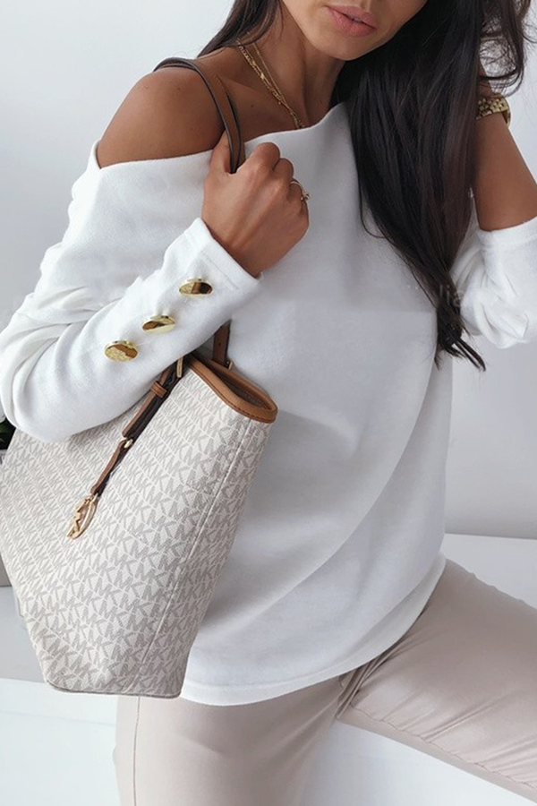 Casual Solid Patchwork Buckle Oblique Collar Tops(3 Colors)  Fashionpara